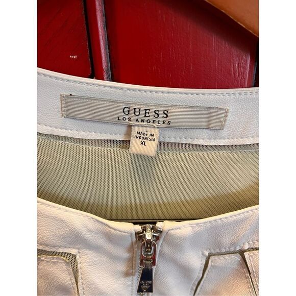 Guess White Faux Leather Delicate Pieced Zip Up Jacket sz XL NWT - Picture 9 of 10